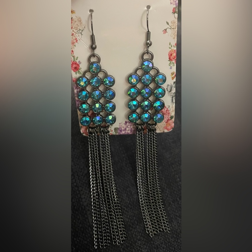 Elegant Blue Crystal Dangle Earrings